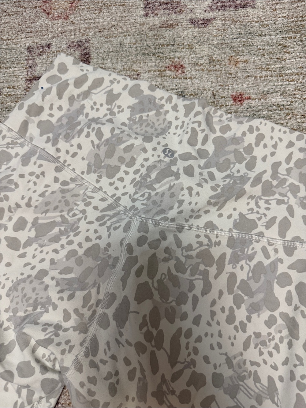 lululemon athletica Crop White Leggings with Light Gray Animal Print